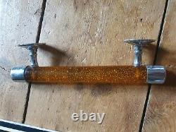 Vintage Antique amber glitter bakelite plastic door handle pull chrome end 2/2