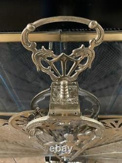 Vintage Art DECO Fireplace screen Brass Ornate Peacock Fan RARE 45 Span