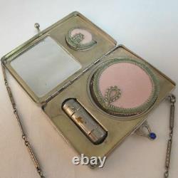 Vintage Art Deco Etched L'Odaris de Paris Makeup Compact Case Chain Link Handle
