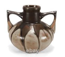 Vintage Art Deco French Pottery Handled Vase Drip Glaze Gilbert Metenier France
