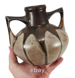Vintage Art Deco French Pottery Handled Vase Drip Glaze Gilbert Metenier France