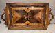 Vintage Art Deco Inlaid Wood Under Glass Wood Handled Serving Tray Velvet Back