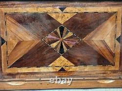 Vintage Art Deco Inlaid Wood Under Glass Wood Handled Serving Tray Velvet Back