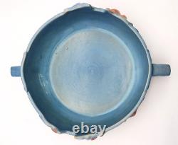 Vintage Art Deco Roseville Blue Magnolia Console Centerpiece Bowl Handles 450-10