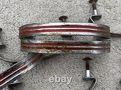 Vintage Art Deco Silver Metal Red Stripe Drawer Handles Pulls Atomic Lot Of 13