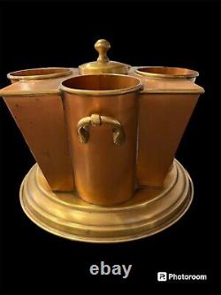 Vintage Art Deco Solid Copper Brass Wine 4 Bottle Chiller Ice Bucket Barware