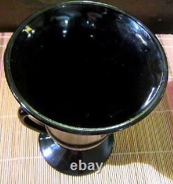 Vintage Art Deco Steuben Mirror Black Glass Double Handle Trophy Urn Vase Signed