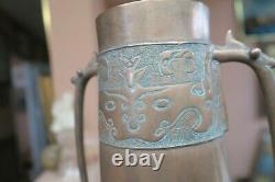 Vintage Art Nouveau Deco Estate Double Handle Brass Bronze Urn Vase Pot 12