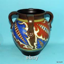 Vintage Art-crafts Gouda Dutch Folk Art Deco Rare Shaped 4 Handled Vase