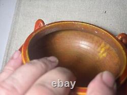 Vintage Awaji Art Deco Pottery Handled Bowl Chrystaline Chrome Red 8