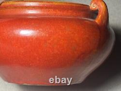 Vintage Awaji Art Deco Pottery Handled Bowl Chrystaline Chrome Red 8