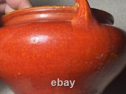 Vintage Awaji Art Deco Pottery Handled Bowl Chrystaline Chrome Red 8