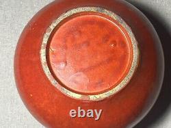 Vintage Awaji Art Deco Pottery Handled Bowl Chrystaline Chrome Red 8