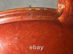 Vintage Awaji Art Deco Pottery Handled Bowl Chrystaline Chrome Red 8