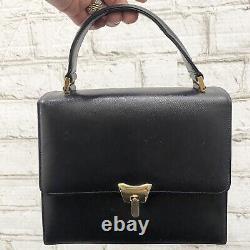 Vintage BIENEN DAVIS Black Leather Top Handle Art Deco Toggle Clasp Handbag EUC