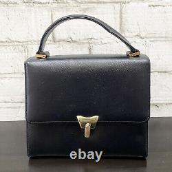 Vintage BIENEN DAVIS Black Leather Top Handle Art Deco Toggle Clasp Handbag EUC