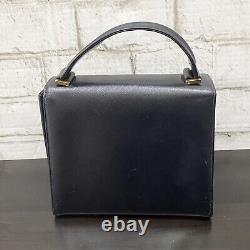 Vintage BIENEN DAVIS Black Leather Top Handle Art Deco Toggle Clasp Handbag EUC