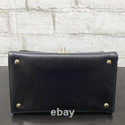 Vintage BIENEN DAVIS Black Leather Top Handle Art Deco Toggle Clasp Handbag EUC