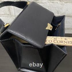 Vintage BIENEN DAVIS Black Leather Top Handle Art Deco Toggle Clasp Handbag EUC