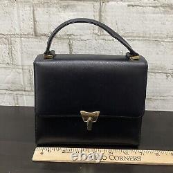 Vintage BIENEN DAVIS Black Leather Top Handle Art Deco Toggle Clasp Handbag EUC