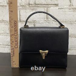 Vintage BIENEN DAVIS Black Leather Top Handle Art Deco Toggle Clasp Handbag EUC