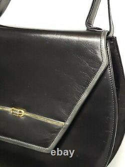Vintage Bally Art Deco Black Leather Shoulder Bag Made In Italy