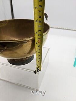 Vintage Brass Bowl / 1930 Ice Bucket With Swan Handles Footed Art Deco