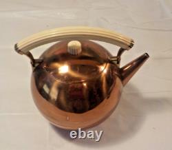 Vintage CHASE Copper Metal Art Deco Teapot Tea Kettle withLid Bakelite Handle USA