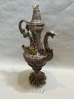 Vintage Capodimonte Handpainted Ceramic Urn Vase Pot withLid & Handle, 20 Tall