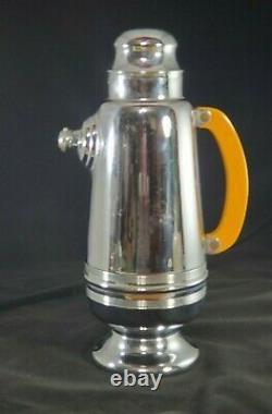 Vintage Chrome Coffee Tea Pot Bakelite Handle Art Deco Serving Piece Mid-century