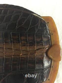 Vintage Crocodile Clutch Bag With Bakelite Handle 30s ART DECO