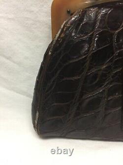 Vintage Crocodile Clutch Bag With Bakelite Handle 30s ART DECO