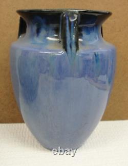 Vintage FULPER POTTERY Signed 3 Handled Art Deco Blue Glaze 6.50 Bullet Vase