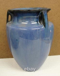 Vintage FULPER POTTERY Signed 3 Handled Art Deco Blue Glaze 6.50 Bullet Vase