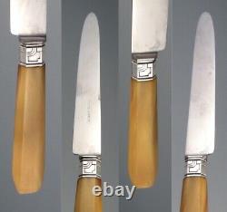 Vintage French Art Deco Dinner & Dessert Knives, Horn Handles, Thiers Apollonox
