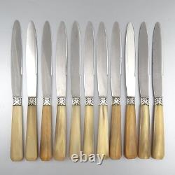 Vintage French Art Deco Knives, Horn Handles, Stainless Steel Blades, Stamped
