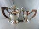Vintage French Art Deco Silver Plated Teapot And Milk Jug With Rosewood Handle