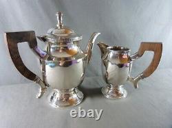 Vintage French Art deco silver plated Teapot and Milk Jug with rosewood handle