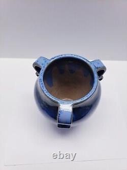 Vintage Fulper Pottery 3 Handle Vase #887 Blue