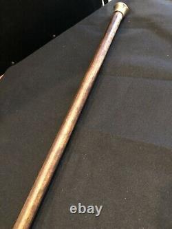 Vintage Gentleman's Walking Stick Cane with Sterling & Guilloche Topped Handle