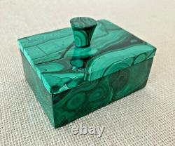 Vintage Genuine Malachite Box with lid and handle 8.2 cm 390g