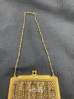 Vintage Gold Colored Mesh Whiting & Davis CO Coin Purse Bag with handle