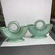Vintage Green Camark Pottery Circular Handle Art Deco Double Vase 7x9x2.5 Pair