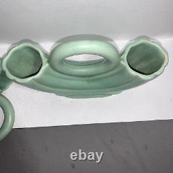Vintage Green Camark Pottery Circular Handle Art Deco Double Vase 7x9x2.5 pair