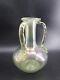 Vintage Iridescent Hand-blown Soft Green Stretch Glass Vase 3 Handles 7in