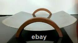 Vintage MCM Revere NY Chrome Serving Bread Tray Arched Wood Handles Art Deco