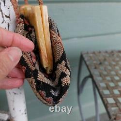 Vintage Marble Bakelite Deco Tapestry Purse Leather Handles Built In Coin Purse