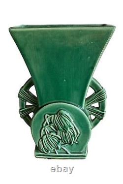Vintage McCoy 1951 Green Vase Double Handles Art Deco Design