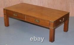 Vintage Military Campaign Coffee Table With Brass Handles