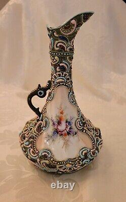 Vintage Moriage Single Handle Twisted Vase Floral Hand-Painted Nippon 8 1/2